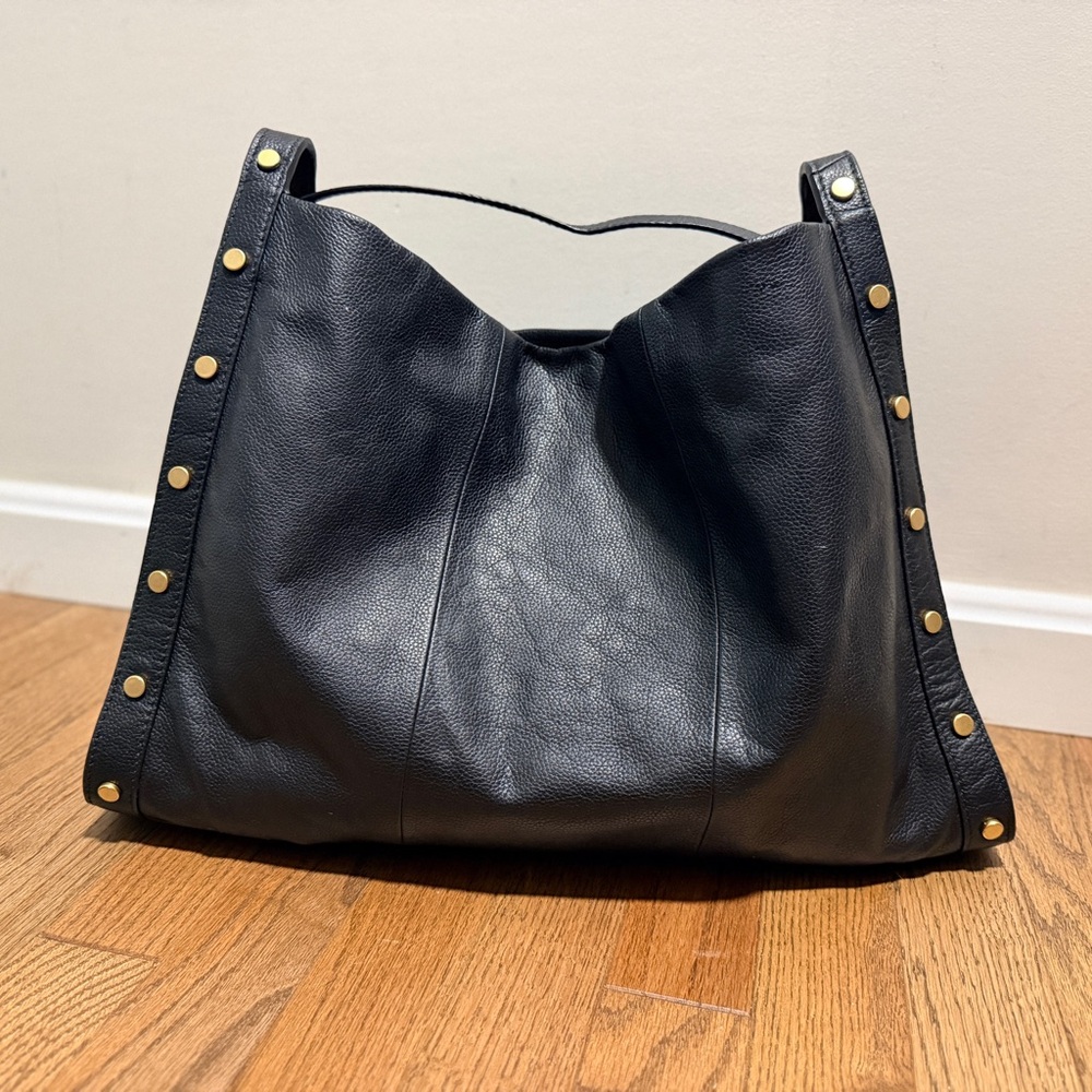Vince Camuto Black Leather Tote with Gold Studs
